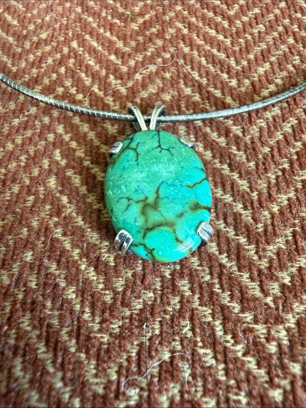 Turquoise Oval Pendant Necklace - 16 inch Choker